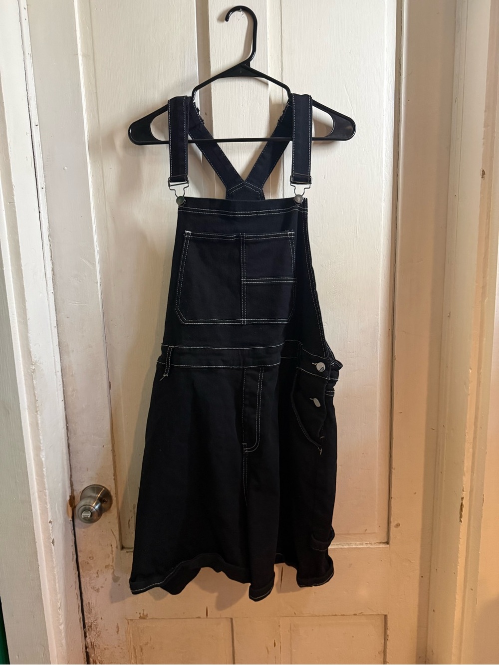 Hot Topic Black Denim Overalls with Contrast Stitching